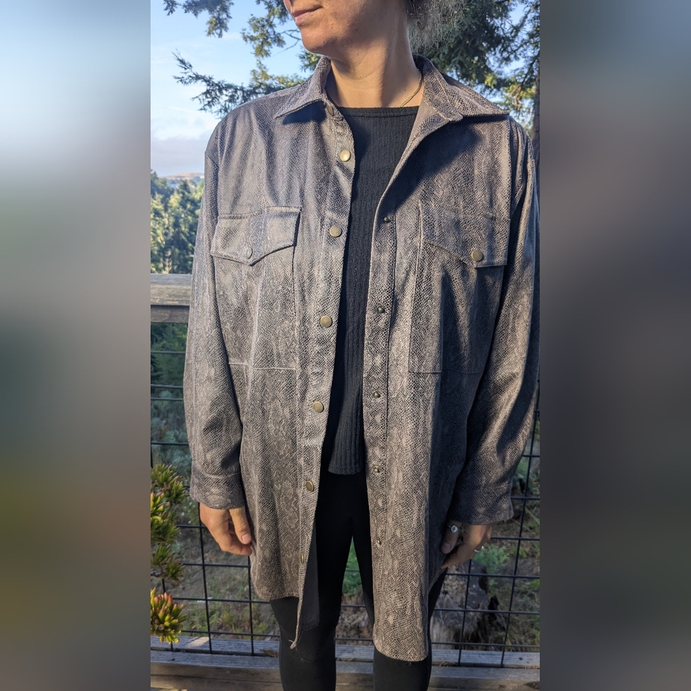 Faux Snakeskin Button Up Jacket